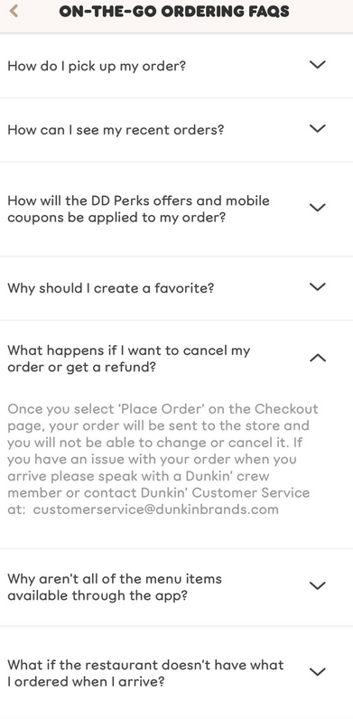 cancel order after submit Dunkin donuts